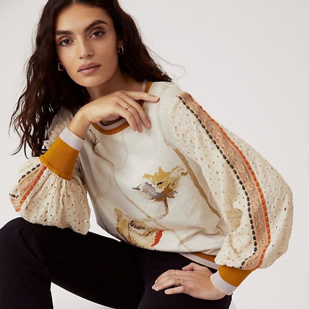 Bl-nk London Anthropologie Contrast Eyelet Pullover